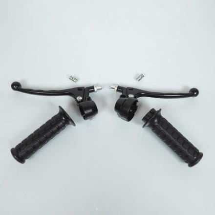 Handvatset vintage Lusito Ø22 + kogelhendel zwart hendelhouder voor motor bromfiets