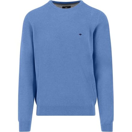 Fynch-Hatton Trui Fine Texture O-Neck Cotton Crystal Blue / male