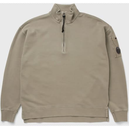 BRUSHED AND EMERIZED DIAGONAL FLEECE MIXED BOXY HALF ZIP LENS SWEATSHIRT