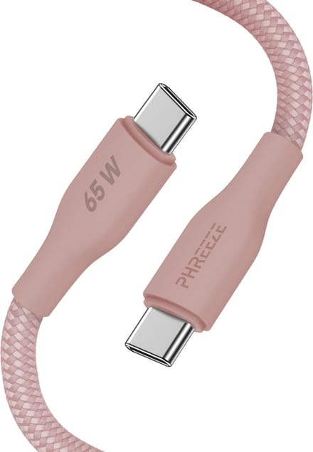 Roze usb C kabel - 65w fast charge - Usb C naar usb C - Nylon gevlochten - Usb C oplaadkabel - Phreeze