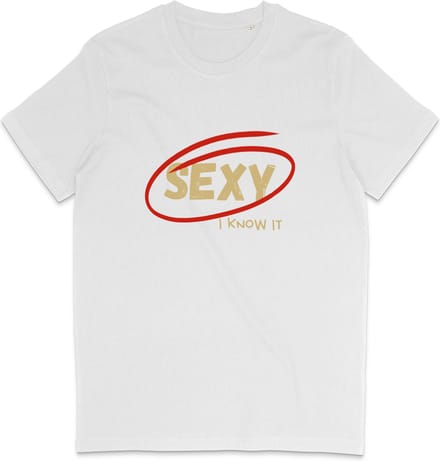 T Shirt Heren Dames - Grappige Tekst: Sexy, I Know It - Wit - S