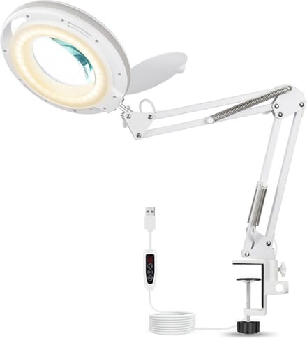 Bolture Staande Loeplamp met LED Verlichting - Vergrootglas met Standaard - Bureaulamp met Klem - Dimbaar - 5X Vergroting - Wit
