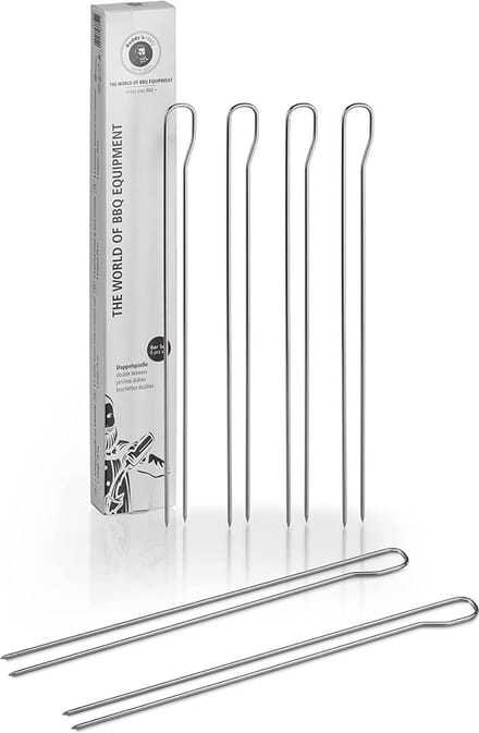 Buddy's BBQ - Grillspiezen set - 6 stuks dubbele spiesen - RVS zilver - 29 cm ringgreep