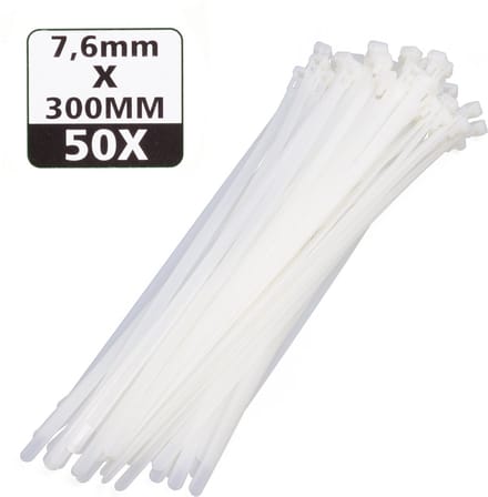 Hofftech Hersluitbare kabelbinders - 7.6 x 300 mm - wit - set van 50 stuks