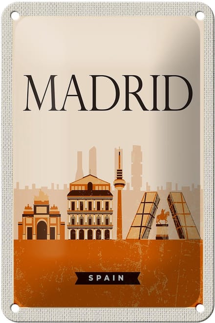 Blechschild Reise 12x18cm Retro Madrid Spain malerisches Bild Schild