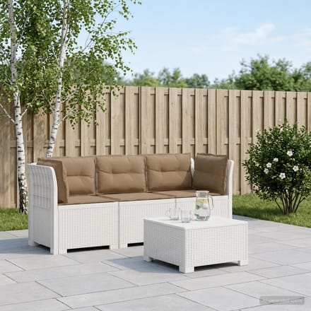 vidaXL - 3-Zits - Tu - bank - met - Kussens - Rattan - Look - PP - Wit