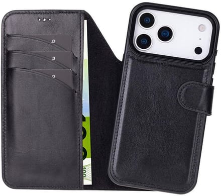 Pulledro geschikt voor iPhone 17 Pro Uitneembare Lederen BookCase - MagSafe - RFID - Rustic Black