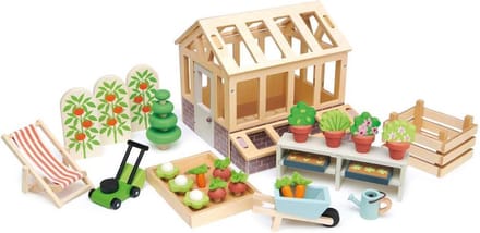 TENDER LEAF Poppenhuis - Serre En Tuinset - 48X30X21Cm - Hout - 3 Jaar