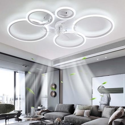 5 Ringen Plafondventilator - Wit - 6 Snelheden - Dimbaar Met Afstandsbediening en APP - Moderne Cirkel Ventilator Licht