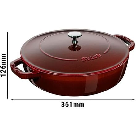 STAUB BRAISERS - Sauteerpan met Chistera Drop Structure - 280mm - Gietijzer - Grenadine rood
