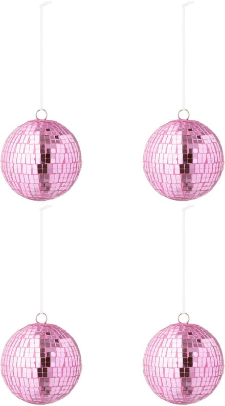 J-Line kerstbal Spiegel - glas - roze - large - doos van 4