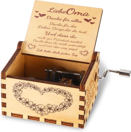 Houten Muziekdoos met Handslinger - Liefdevol Cadeau voor Oma & Verjaardag