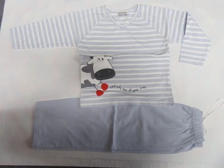 Wiplala - Pyjama - Jongens - Katoen - Blauw / wit - Koe , 5 jaar 110
