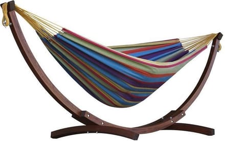 Vivere Double Katoenen Hangmat met Massief Houten Standaard - Tropical