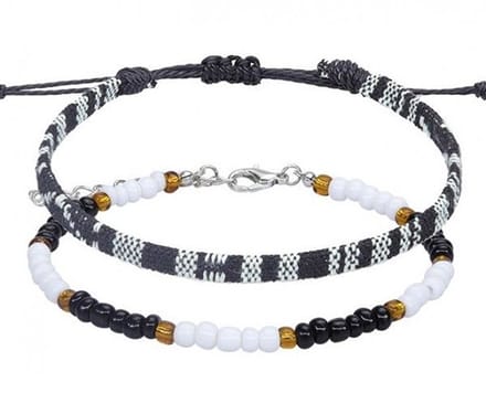 She life style - Set enkel/armbandjes - 2 stuks - zwart/wit kleurig