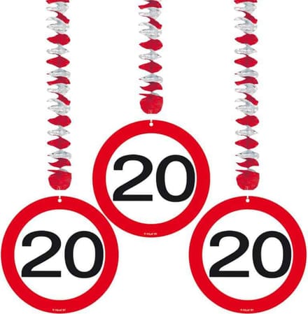 20 Jaar Verkeersbord Hangdecoratie - 3 stuks