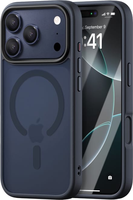 iDenn hoesje voor iPhone 17 Pro Max Mat Transparant Donker Blauw geschikt voor MagSafe