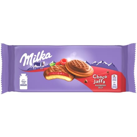Milka Choco Jaffa Cakejes met frambozengelei omhuld met melkchocolade 147 g