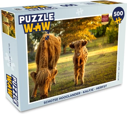 Puzzel Schotse Hooglander - Kalfje - Herfst - Legpuzzel - Puzzel 500 stukjes