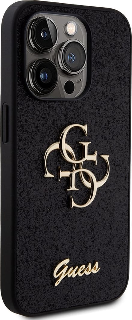 Guess 4G Logo Glitter Back Case - Geschikt voor Apple iPhone 15 Pro (6.1") - Zwart