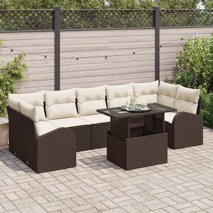 vidaXL Tuinbank Set met kussen met opslag 8 pcs Bruin Poly Riet