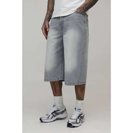 Tall Essential Longline Denim Jorts | Light Grey | Size 46