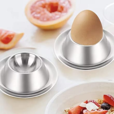 CHPN - Eierdopjes - Eierdoppen - 2 stuks - Eierhouders - Ontbijttafel accessoires - 8/2,5CM - RVS - Zilverkleurig - Eierstaanders