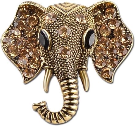 Fako Bijoux® - Broche - Olifantenkop - Kristal - 38x37mm - Goudkleurig