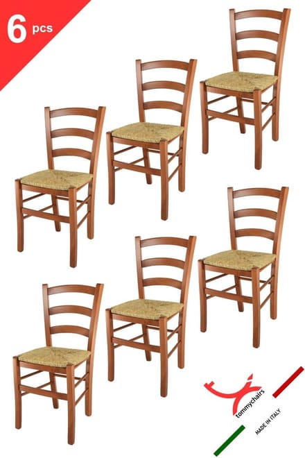 Tommychairs Venice - Eetkamerstoelen - Set van 6 - Kersenhout - Rotan