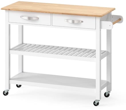 Keukeneiland - Verplaatsbaar - Keukenkast - Dressoir - Organizer - Kasten - Houten Werkblad - Wit