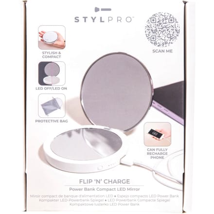 StylPro Flip 'N' Charge Power Bank Compact Mirror - 8 cm Ø