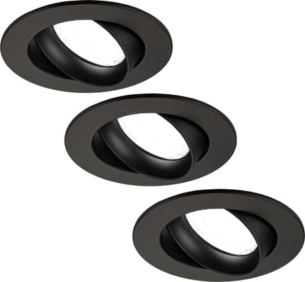 Ledvion - 3X LED Inbouwspot Rio - Zwart - Dimbaar - 3W - 6500K - Ø85 mm