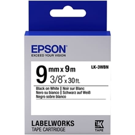 Epson LK-3WBN standaard tape zwart op wit 9mm (origineel)