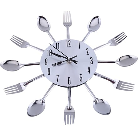 Grote 3D Spiegeloppervlak Zilver Modern Design Bestek Keukengerei Lepel Vork Wandklok DIY white