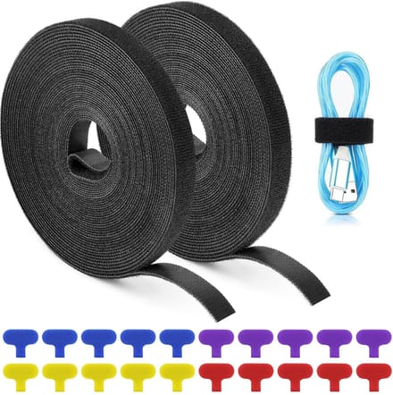 Dailygoods- Kabelbinders 2 Rollen van 5 m - Klittenband - Hersluitbaar - 20 Kabeletiketten - 1,2 cm Breed - Duurzaam Nylon