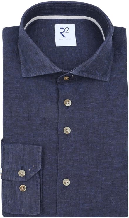 Overhemd Lange Mouw R2 Amsterdam R2 Overhemd Linnen Blend Navy