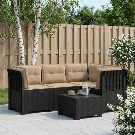vidaXL - 4-Persoons - Tuin - Sofa - met - Kussens - Rattan - Look - PP - Antraciet