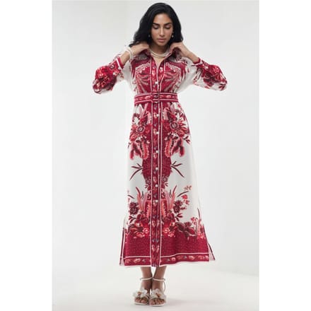 Bloemige Maxi Shirtjurk met Ceintuur