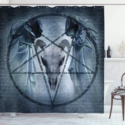 ABAKUHAUS Horror Huis Douchegordijn, Teufel Traum Eng, Stoffen Badkamerdecoratieset met Haken, 175 x 200 cm, Blauw