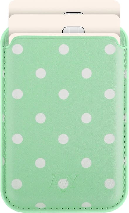 AVY Magnetische Kaarthouder | Compatibel met MagSafe | Ruimte voor 3 Pasjes | Pasjeshouder Wallet | Polka Dotprint | Mint Breeze