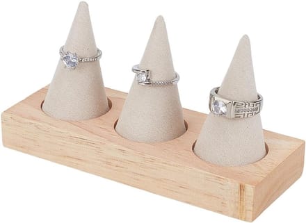 Houten Ringhouder met 3 Conen, Velours Ringdisplay voor Sieraden, Ideaal voor Bruiloften en Retail Exposities