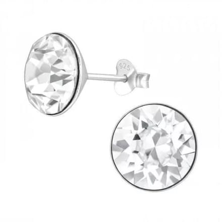 Zilveren oorknop, Wit kristal (8MM)
