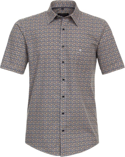 CASA MODA Sport casual fit overhemd - korte mouw - popeline - geel dessin