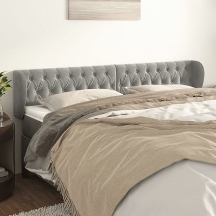 vidaXL - Hoofdbord - met - randen - 183x23x78/88 - cm - fluweel - lichtgrijs