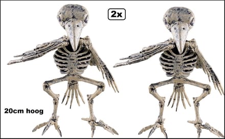 2x Vogel skelet 14cm x 16cm x 20cm - Beweegbaar - Halloween Horror vogels griezel