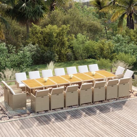 vidaXL - 19-delige - Tuinset - met - kussens - poly - rattan - beige