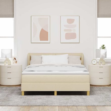 vidaXL - Boxspring - bed - met - matras - met - hoofdeinde - Crème - 140 - x - 200 - cm - Stof