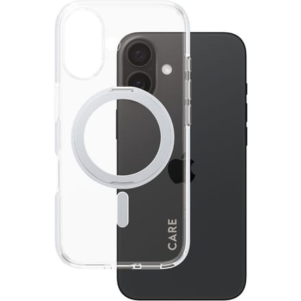 CARE by PanzerGlass Feature Case - Transparant w. - Zilver Kickstand & MagSafe iPhone 16
