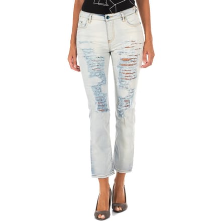 Lange denim broek met rechte zoom gesneden 10DB50255 vrouw