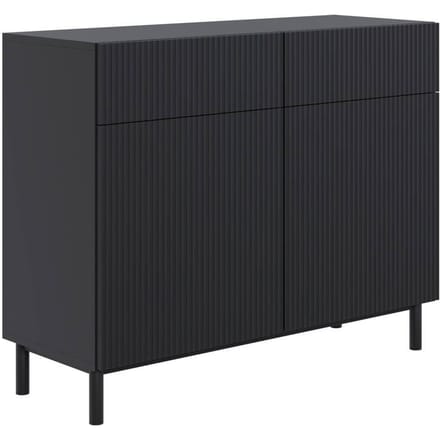 Selsey Veldio New – Dressoir met 2 deuren, groefstructuur en 2 lades, Zwart, 100 cm